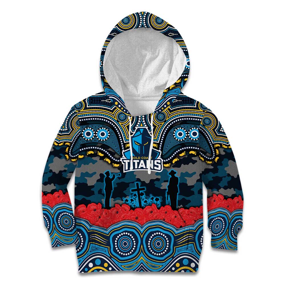 ANZAC Day Gold Coast Titans Kid Hoodie Military Memorial Aboriginal Indigenous Art