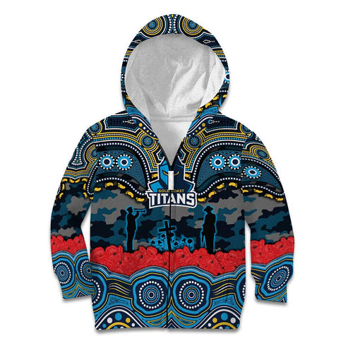 ANZAC Day Gold Coast Titans Kid Hoodie Military Memorial Aboriginal Indigenous Art