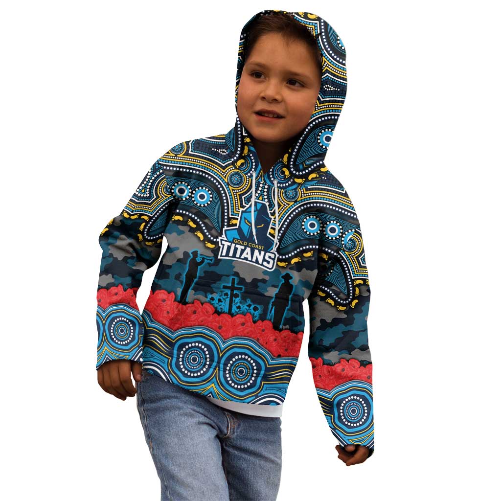 ANZAC Day Gold Coast Titans Kid Hoodie Military Memorial Aboriginal Indigenous Art