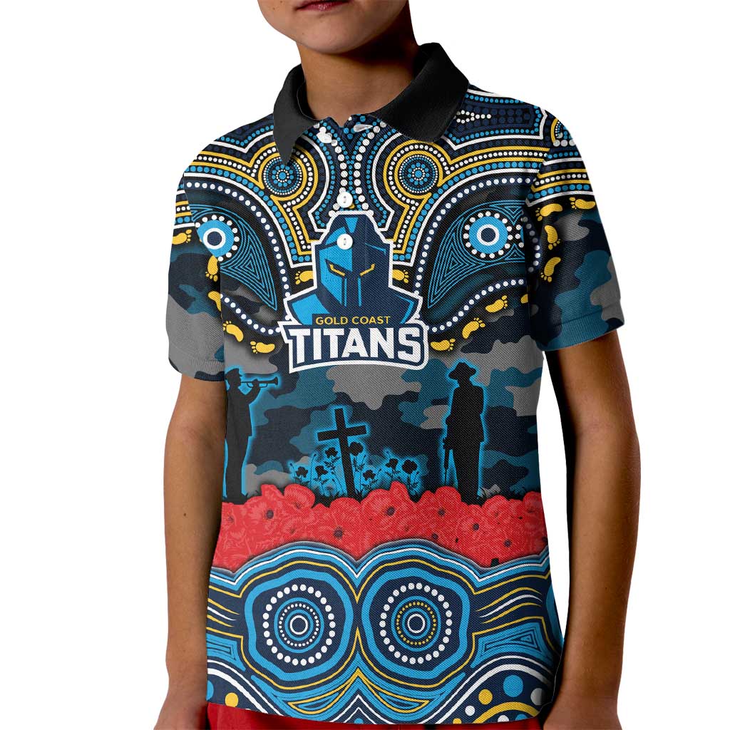 ANZAC Day Gold Coast Titans Kid Polo Shirt Military Memorial Aboriginal Indigenous Art