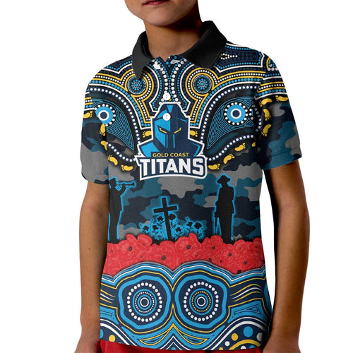 ANZAC Day Gold Coast Titans Kid Polo Shirt Military Memorial Aboriginal Indigenous Art