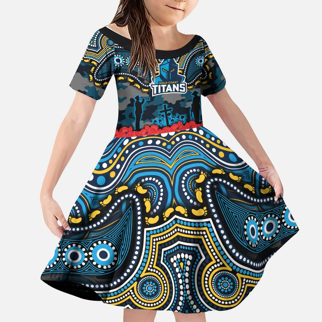 ANZAC Day Gold Coast Titans Kid Short Sleeve Dress Military Memorial Aboriginal Indigenous Art