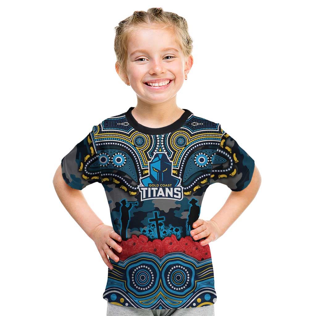 ANZAC Day Gold Coast Titans Kid T Shirt Military Memorial Aboriginal Indigenous Art
