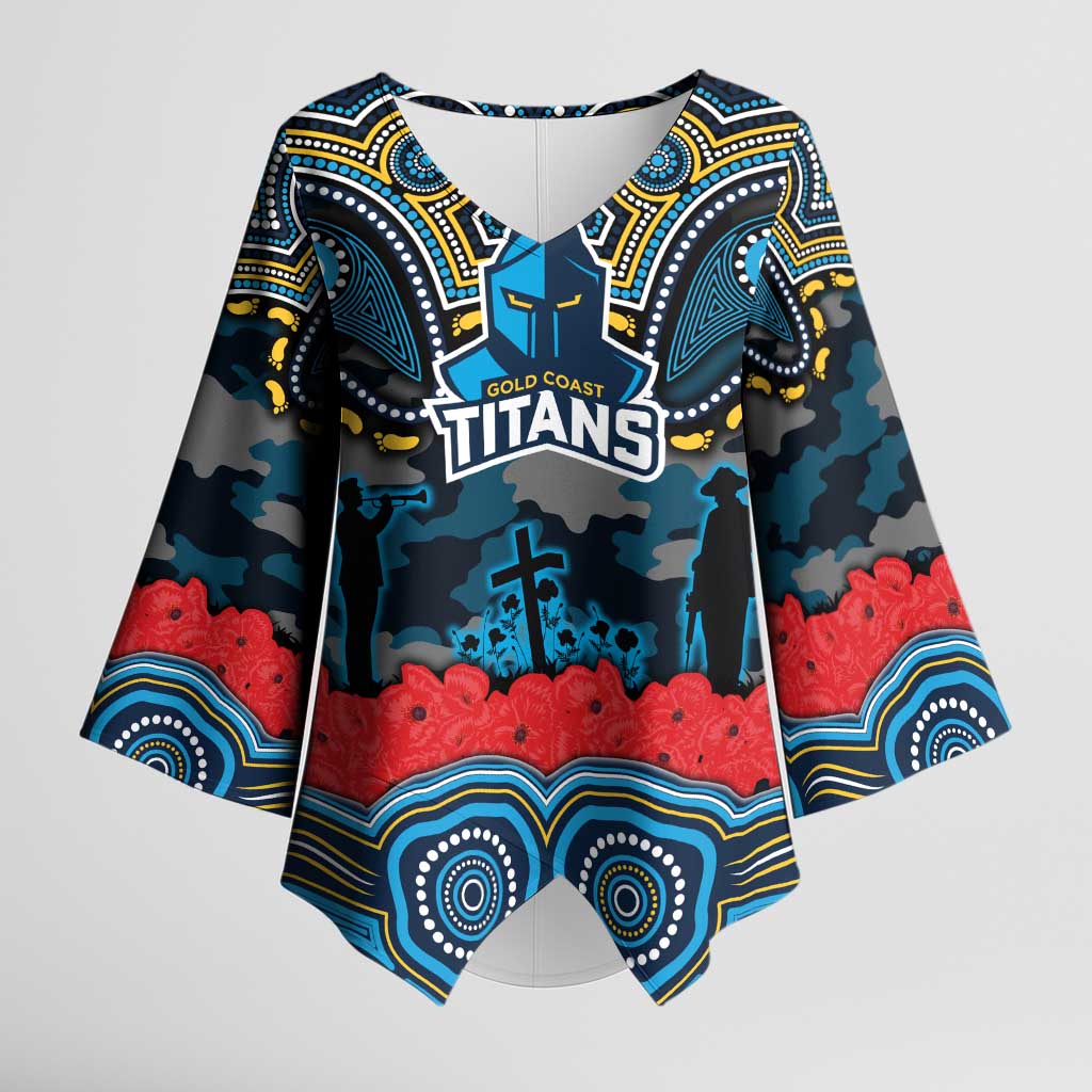 ANZAC Day Gold Coast Titans Kimono Sleeve Blouse Military Memorial Aboriginal Indigenous Art