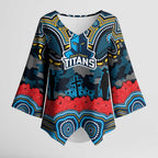 ANZAC Day Gold Coast Titans Kimono Sleeve Blouse Military Memorial Aboriginal Indigenous Art