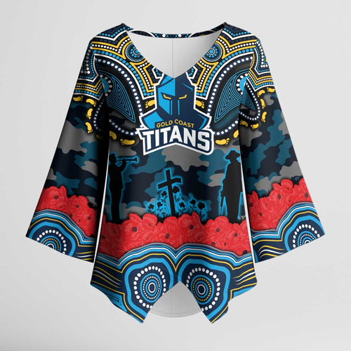 ANZAC Day Gold Coast Titans Kimono Sleeve Blouse Military Memorial Aboriginal Indigenous Art