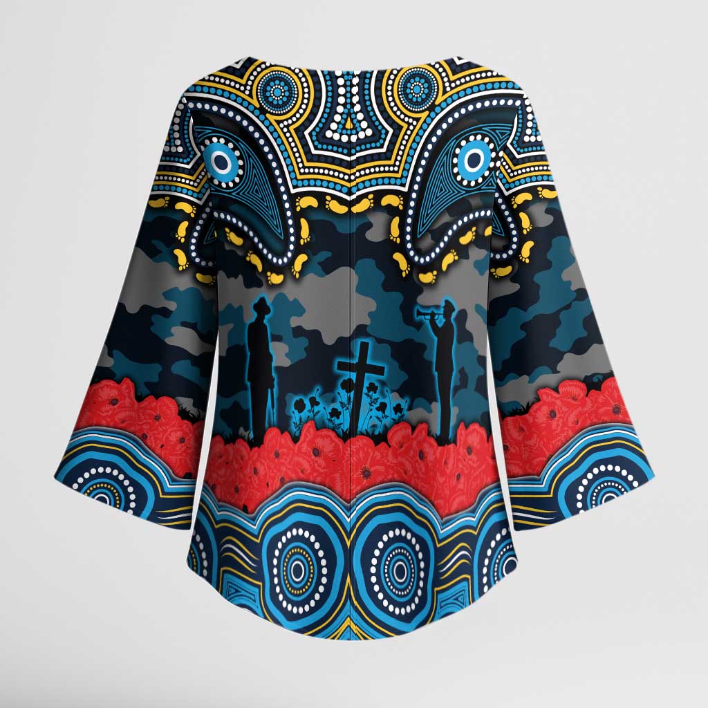 ANZAC Day Gold Coast Titans Kimono Sleeve Blouse Military Memorial Aboriginal Indigenous Art