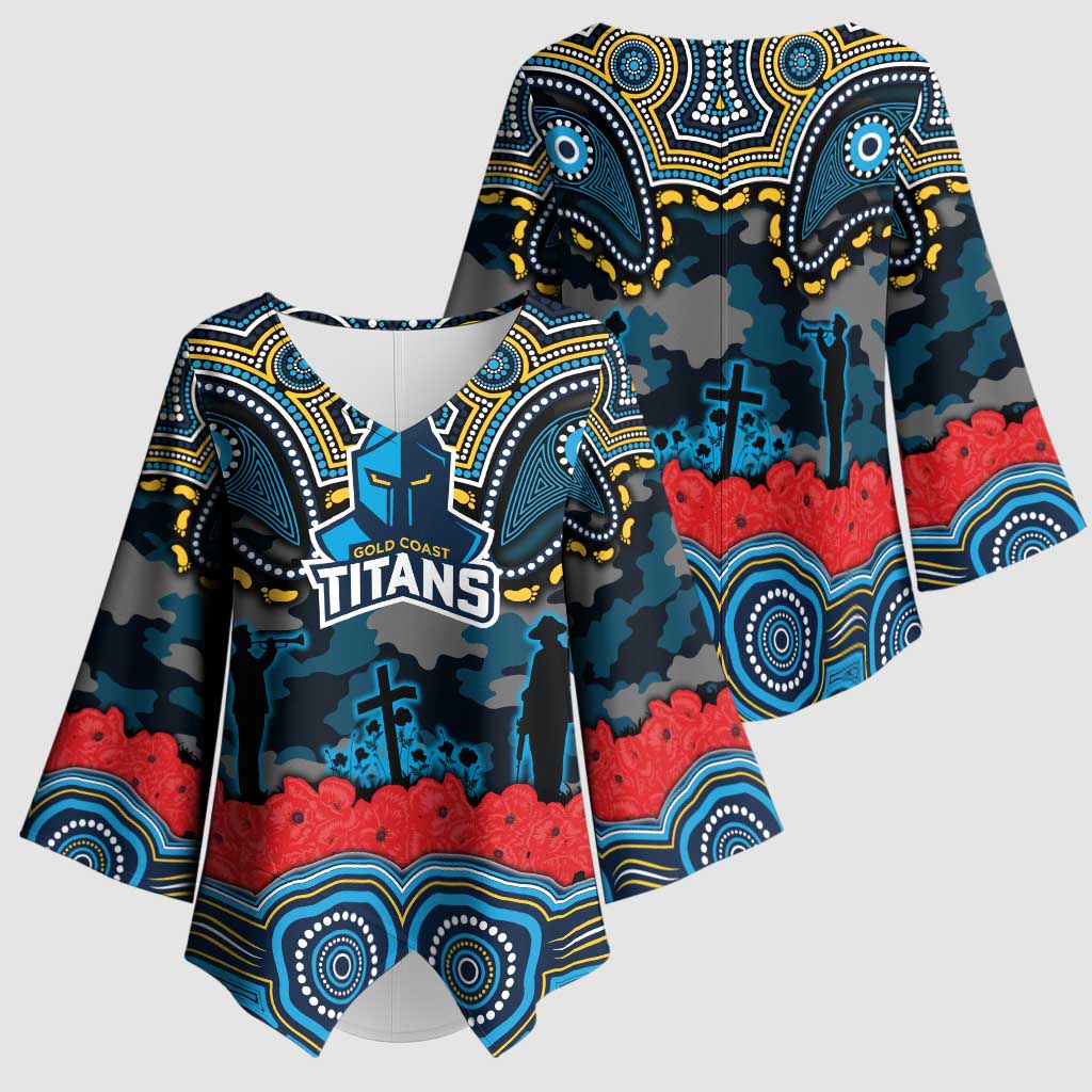 ANZAC Day Gold Coast Titans Kimono Sleeve Blouse Military Memorial Aboriginal Indigenous Art