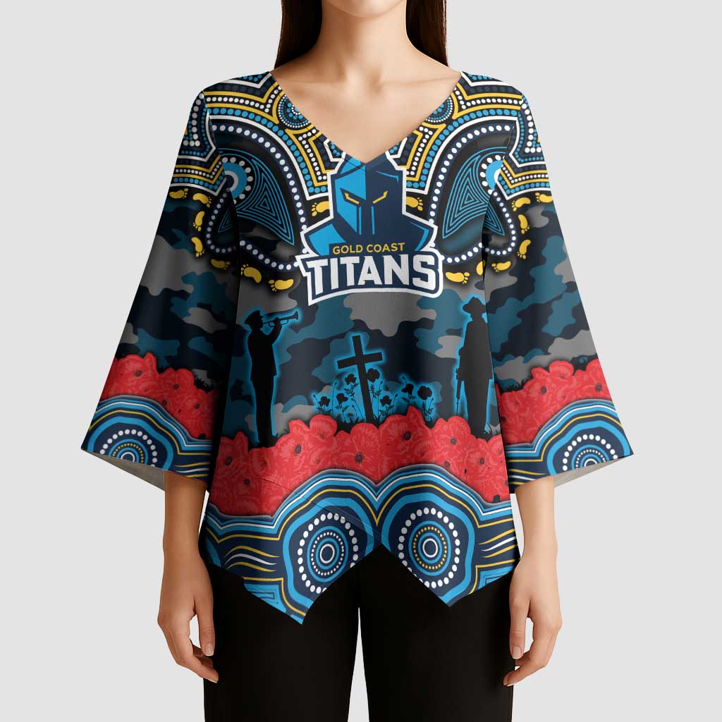 ANZAC Day Gold Coast Titans Kimono Sleeve Blouse Military Memorial Aboriginal Indigenous Art