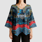 ANZAC Day Gold Coast Titans Kimono Sleeve Blouse Military Memorial Aboriginal Indigenous Art