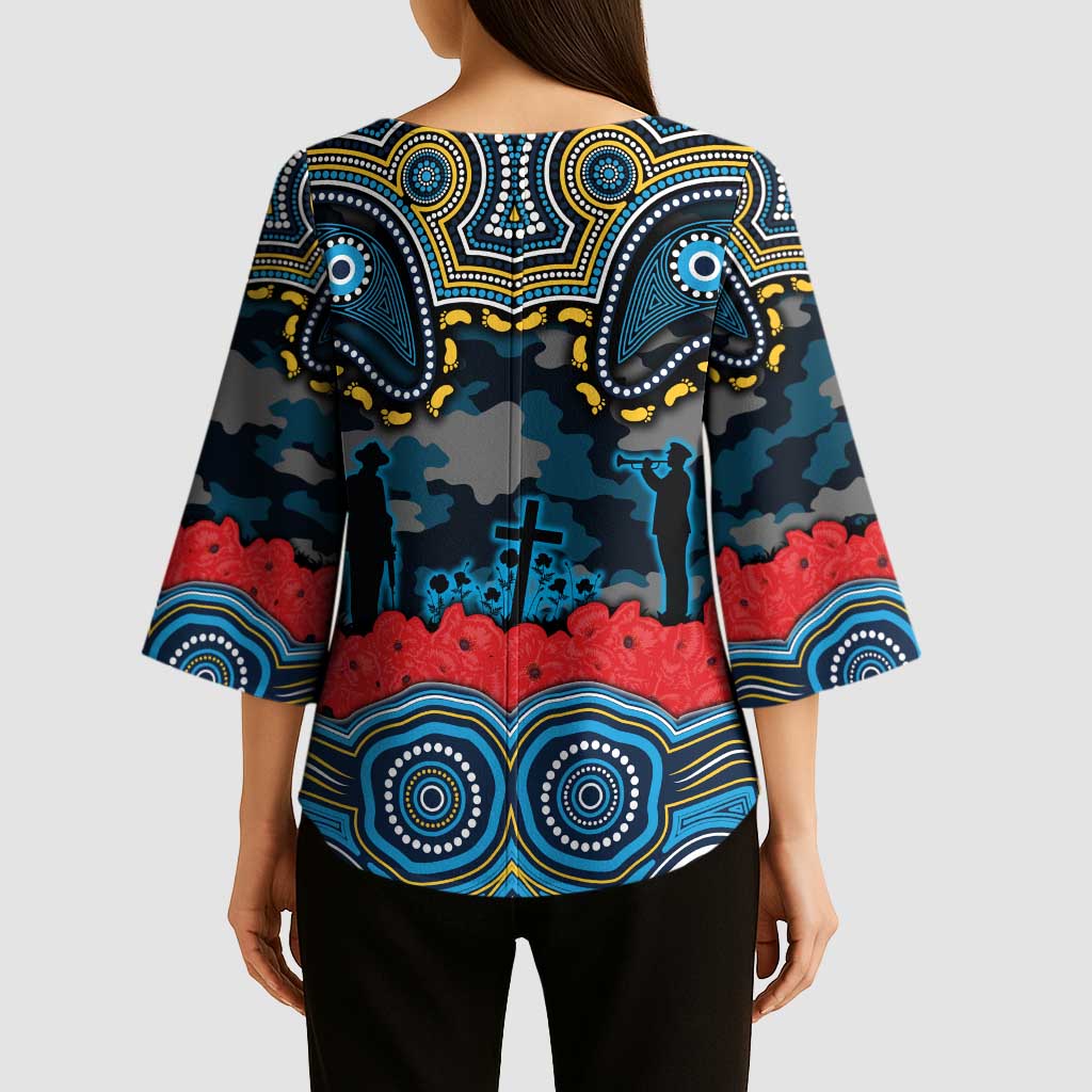 ANZAC Day Gold Coast Titans Kimono Sleeve Blouse Military Memorial Aboriginal Indigenous Art