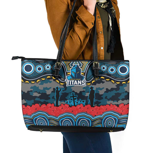ANZAC Day Gold Coast Titans Leather Tote Bag Military Memorial Aboriginal Indigenous Art
