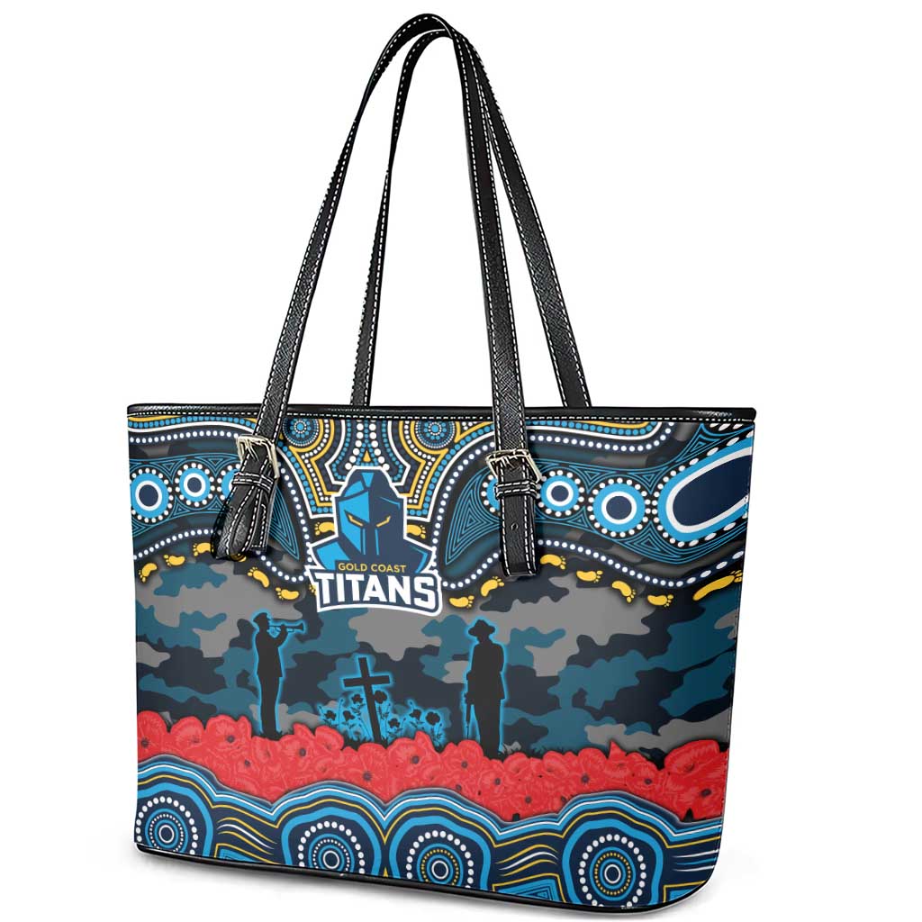 ANZAC Day Gold Coast Titans Leather Tote Bag Military Memorial Aboriginal Indigenous Art
