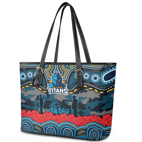ANZAC Day Gold Coast Titans Leather Tote Bag Military Memorial Aboriginal Indigenous Art