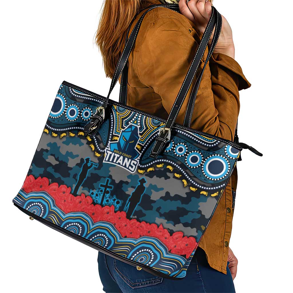 ANZAC Day Gold Coast Titans Leather Tote Bag Military Memorial Aboriginal Indigenous Art