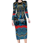 ANZAC Day Gold Coast Titans Long Sleeve Bodycon Dress Military Memorial Aboriginal Indigenous Art