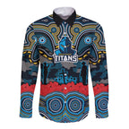 ANZAC Day Gold Coast Titans Long Sleeve Button Shirt Military Memorial Aboriginal Indigenous Art