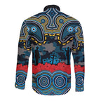 ANZAC Day Gold Coast Titans Long Sleeve Button Shirt Military Memorial Aboriginal Indigenous Art