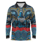 ANZAC Day Gold Coast Titans Long Sleeve Polo Shirt Military Memorial Aboriginal Indigenous Art