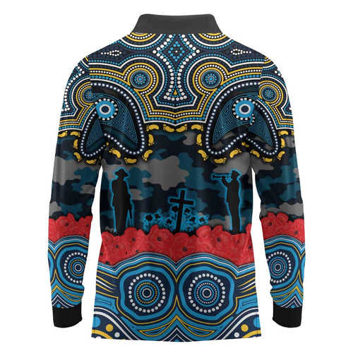 ANZAC Day Gold Coast Titans Long Sleeve Polo Shirt Military Memorial Aboriginal Indigenous Art