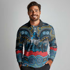 ANZAC Day Gold Coast Titans Long Sleeve Polo Shirt Military Memorial Aboriginal Indigenous Art