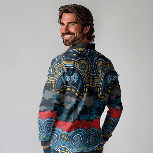 ANZAC Day Gold Coast Titans Long Sleeve Polo Shirt Military Memorial Aboriginal Indigenous Art
