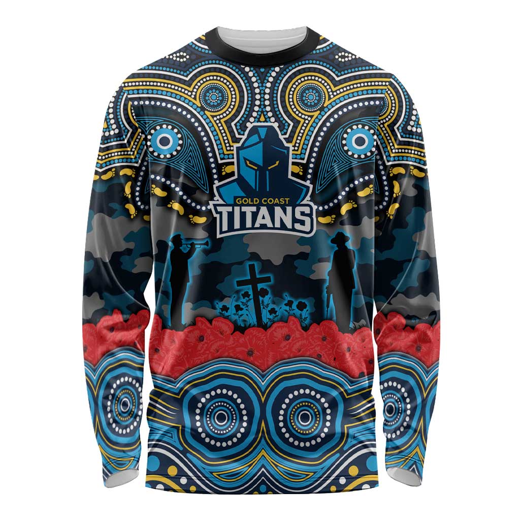 ANZAC Day Gold Coast Titans Long Sleeve Shirt Military Memorial Aboriginal Indigenous Art