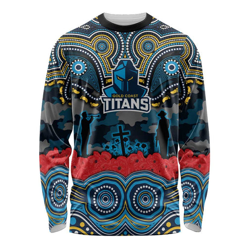 ANZAC Day Gold Coast Titans Long Sleeve Shirt Military Memorial Aboriginal Indigenous Art