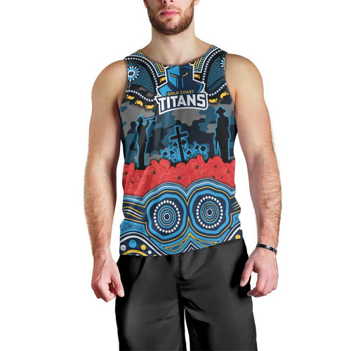 ANZAC Day Gold Coast Titans Men Tank Top Military Memorial Aboriginal Indigenous Art