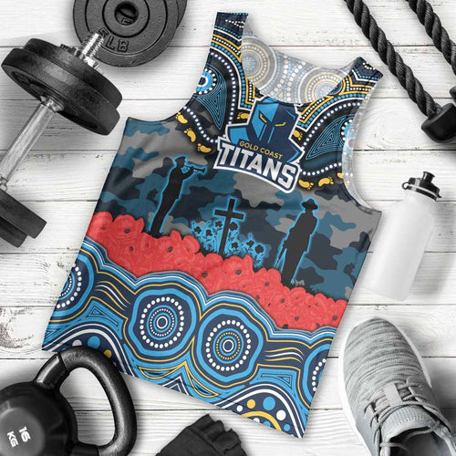 ANZAC Day Gold Coast Titans Men Tank Top Military Memorial Aboriginal Indigenous Art