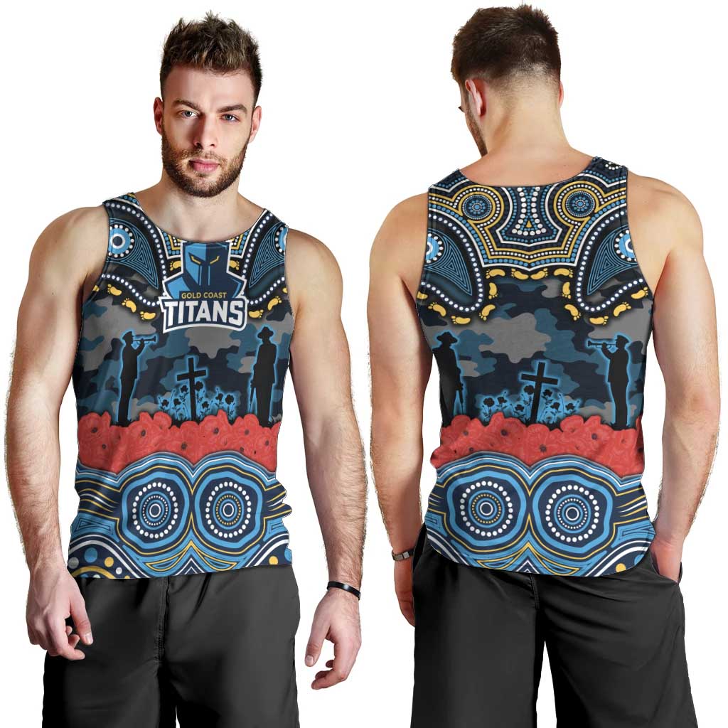 ANZAC Day Gold Coast Titans Men Tank Top Military Memorial Aboriginal Indigenous Art