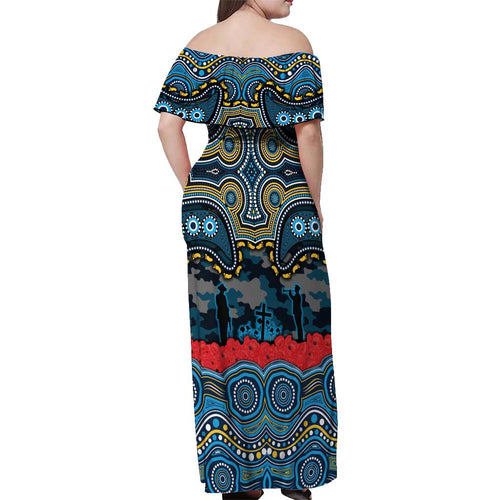 ANZAC Day Gold Coast Titans Off Shoulder Maxi Dress Military Memorial Aboriginal Indigenous Art