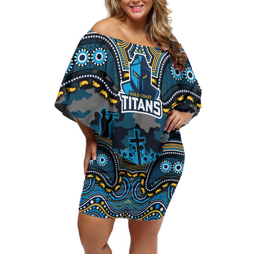 ANZAC Day Gold Coast Titans Off Shoulder Short Dress Military Memorial Aboriginal Indigenous Art