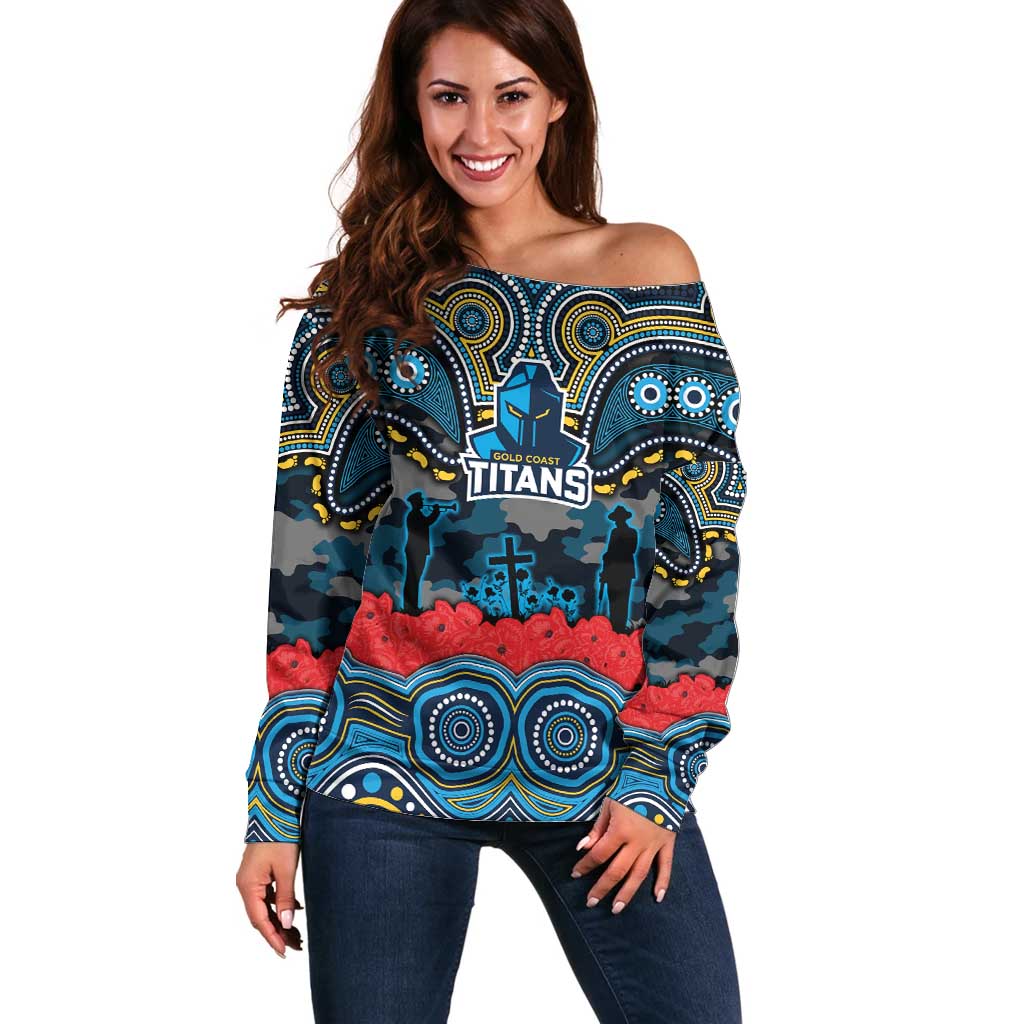 ANZAC Day Gold Coast Titans Off Shoulder Sweater Military Memorial Aboriginal Indigenous Art