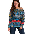ANZAC Day Gold Coast Titans Off Shoulder Sweater Military Memorial Aboriginal Indigenous Art