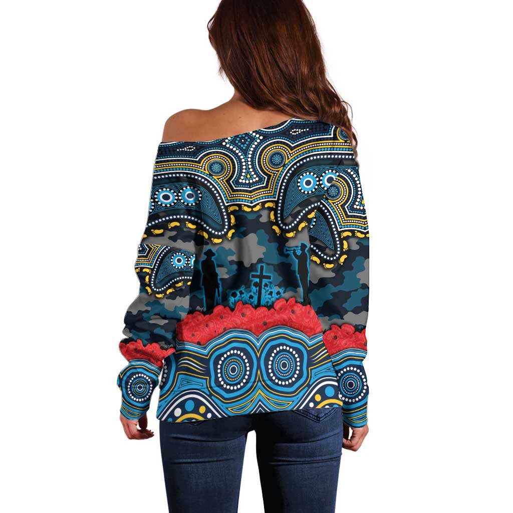 ANZAC Day Gold Coast Titans Off Shoulder Sweater Military Memorial Aboriginal Indigenous Art