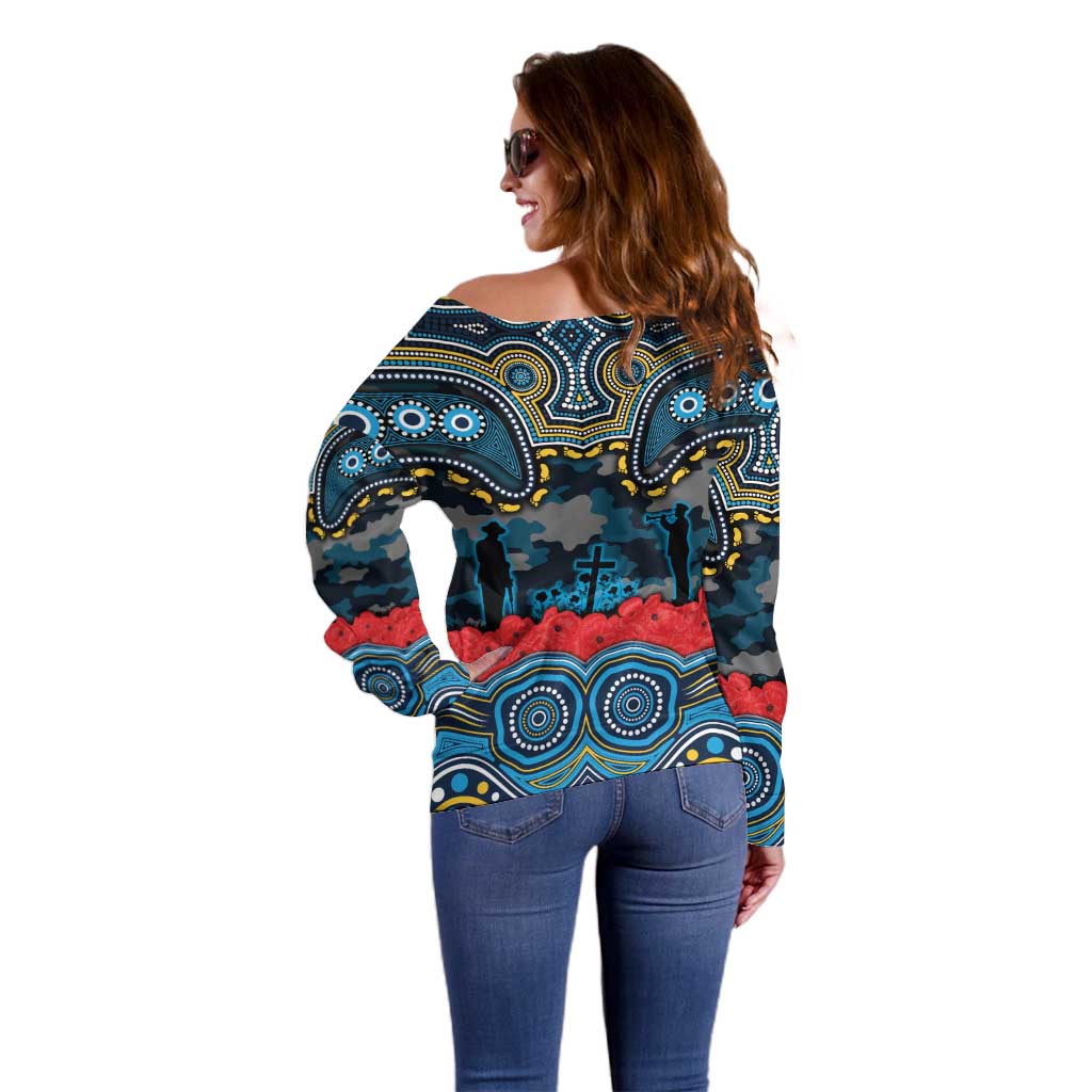 ANZAC Day Gold Coast Titans Off Shoulder Sweater Military Memorial Aboriginal Indigenous Art