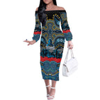 ANZAC Day Gold Coast Titans Off The Shoulder Long Sleeve Dress Military Memorial Aboriginal Indigenous Art