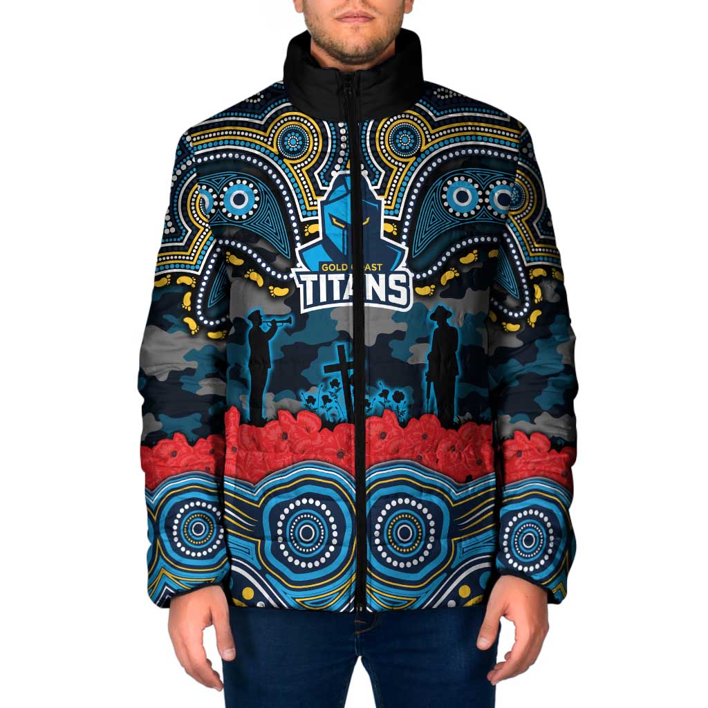 ANZAC Day Gold Coast Titans Padded Jacket Military Memorial Aboriginal Indigenous Art