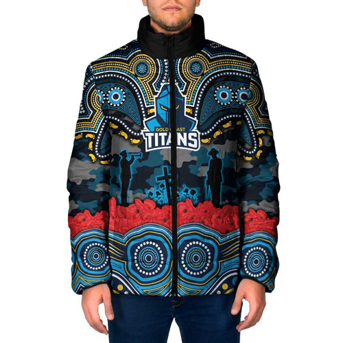ANZAC Day Gold Coast Titans Padded Jacket Military Memorial Aboriginal Indigenous Art