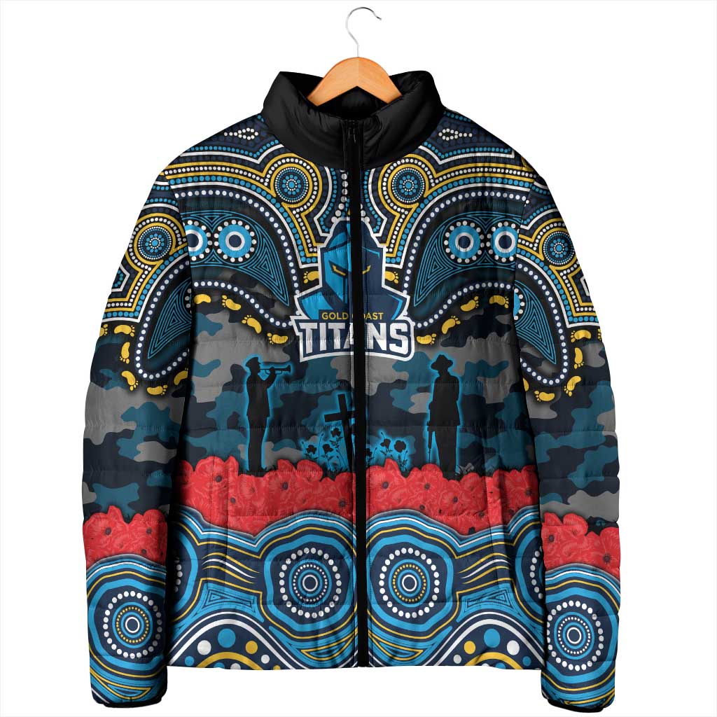ANZAC Day Gold Coast Titans Padded Jacket Military Memorial Aboriginal Indigenous Art