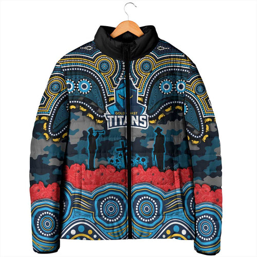 ANZAC Day Gold Coast Titans Padded Jacket Military Memorial Aboriginal Indigenous Art
