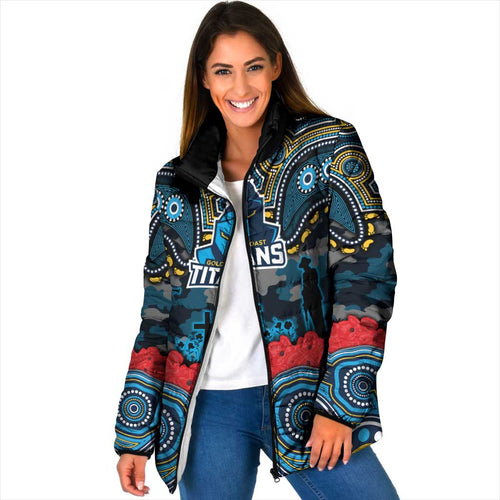 ANZAC Day Gold Coast Titans Padded Jacket Military Memorial Aboriginal Indigenous Art
