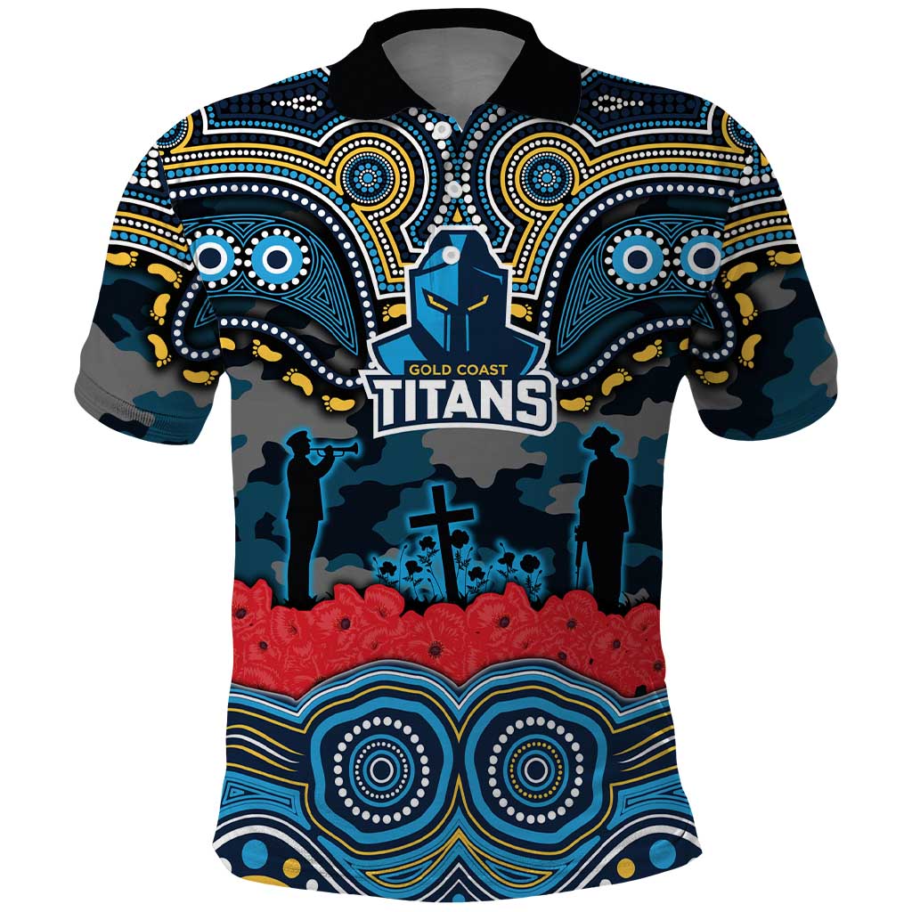 ANZAC Day Gold Coast Titans Polo Shirt Military Memorial Aboriginal Indigenous Art