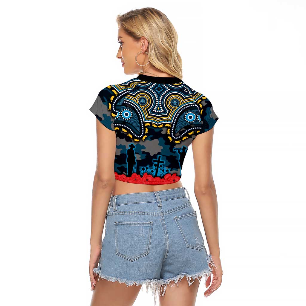 ANZAC Day Gold Coast Titans Raglan Cropped T Shirt Military Memorial Aboriginal Indigenous Art
