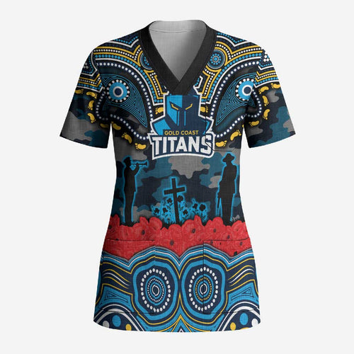 ANZAC Day Gold Coast Titans Scrub Top Military Memorial Aboriginal Indigenous Art