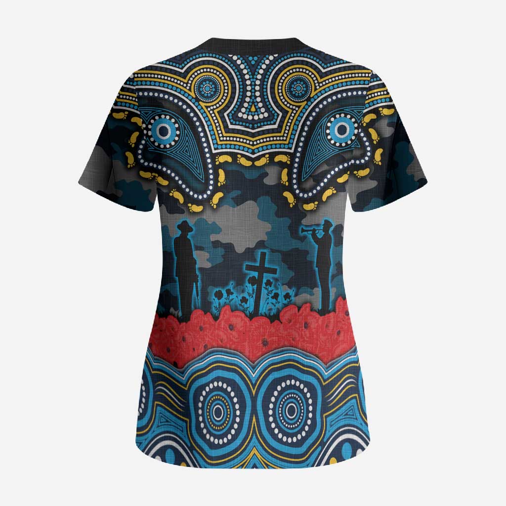 ANZAC Day Gold Coast Titans Scrub Top Military Memorial Aboriginal Indigenous Art