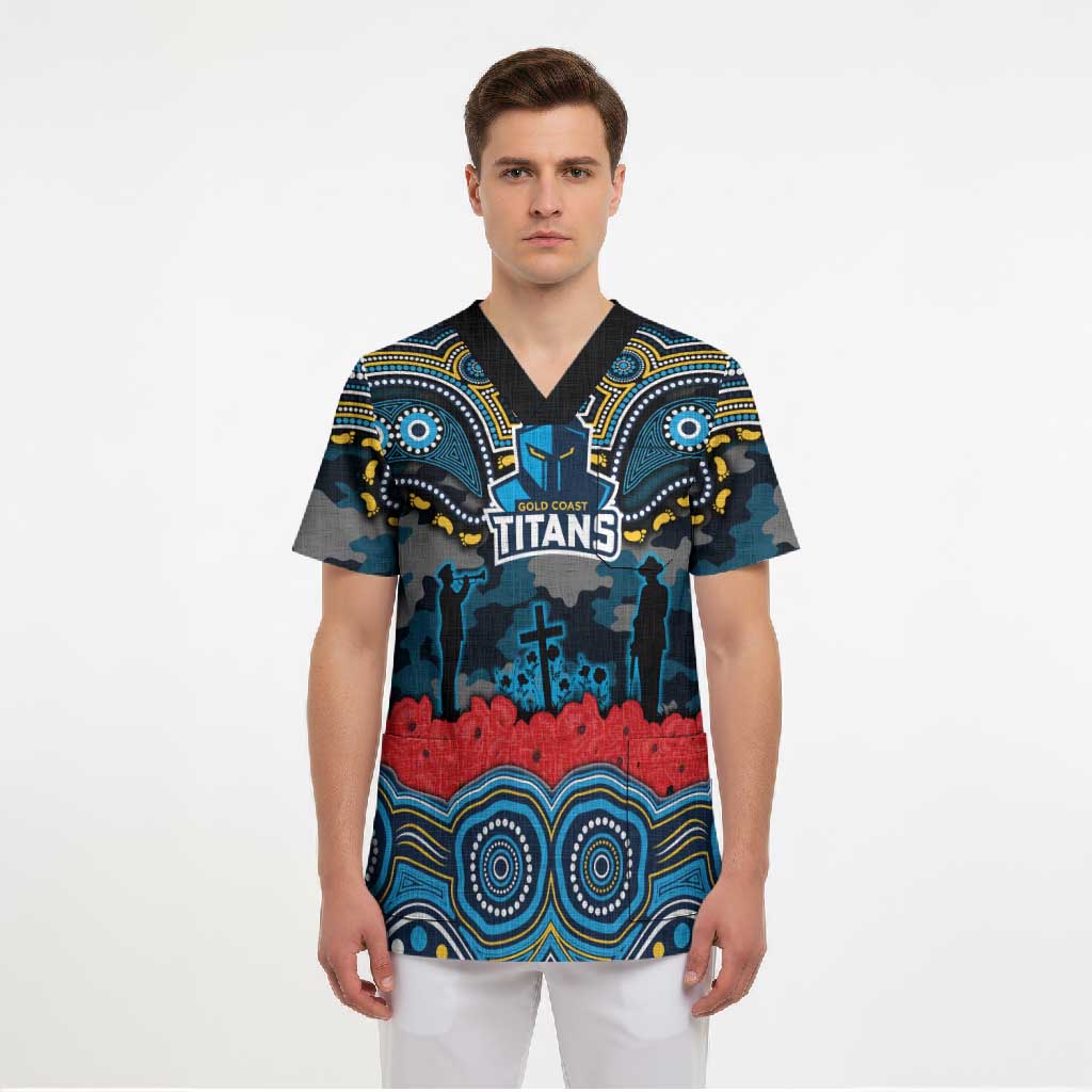 ANZAC Day Gold Coast Titans Scrub Top Military Memorial Aboriginal Indigenous Art