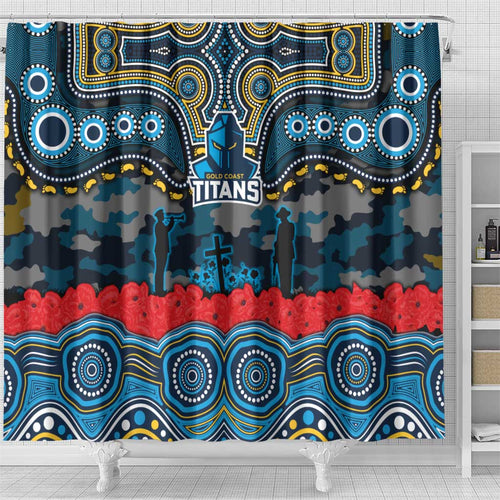 ANZAC Day Gold Coast Titans Shower Curtain Military Memorial Aboriginal Indigenous Art