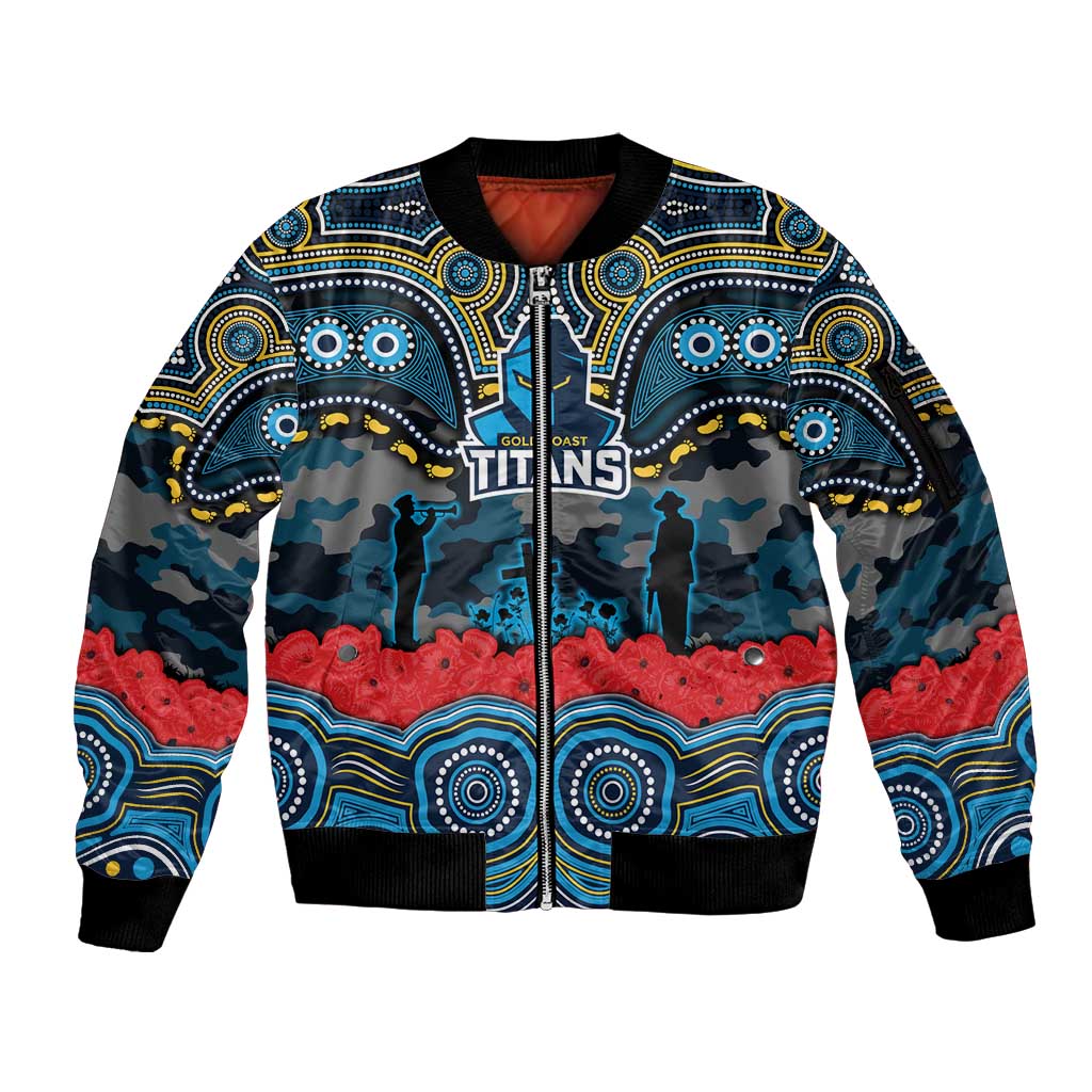 ANZAC Day Gold Coast Titans Sleeve Zip Bomber Jacket Military Memorial Aboriginal Indigenous Art